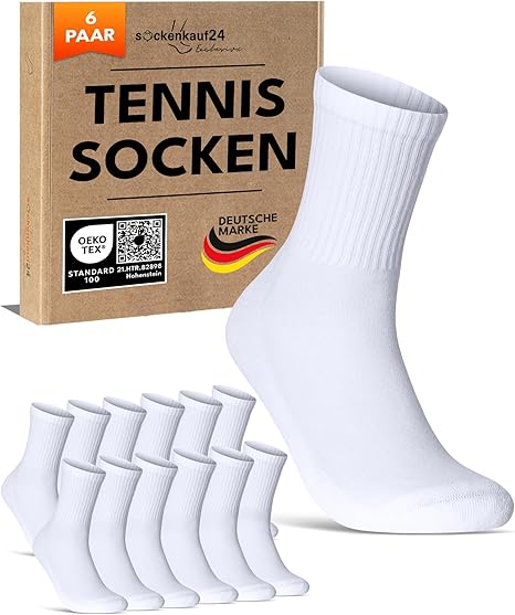 sockenkauf24 Herren Tennissocken (6 Paar) Sportsocken mit verstärkter Ferse & Fußspitze