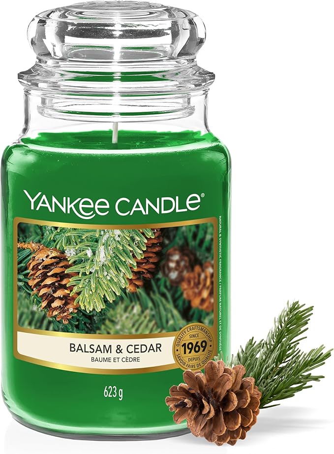Yankee Candle Duftkerze im Glas (groß) | Balsam & Cedar | Kerze mit langer Brenndauer bis zu 150 Stunden