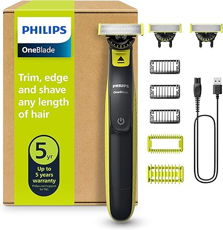 PHILIPS OneBlade 360 Face & Body - elektrischer Rasierer, Trimmer & Bodygroomer, 3x 360 Klingen, 3x Trimmaufsätze (1/3/5 mm), 2x Körperaufsätze, Nass- & Trockenrasur für Gesicht & Körper (QP2824/31)