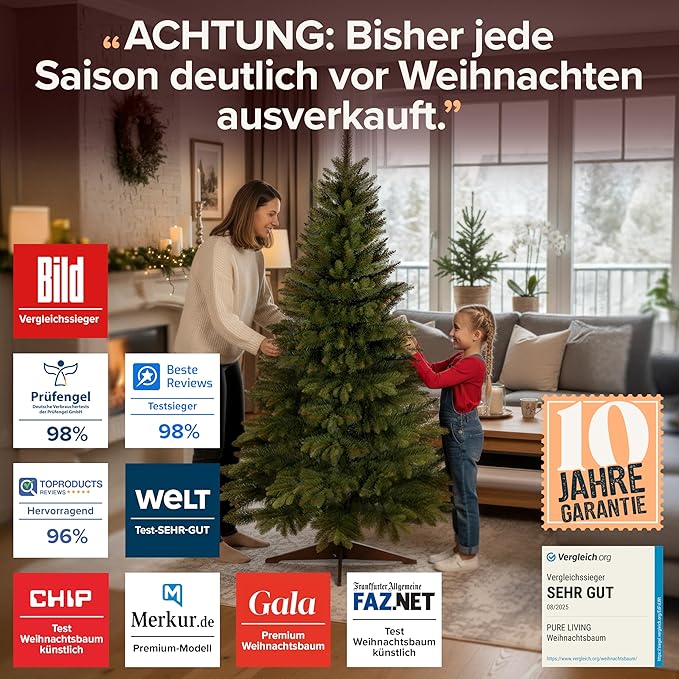 Premium Weihnachtsbaum künstlich 180cm - TESTSIEGER 10 Jahre GARANTIE - Naturgetreu